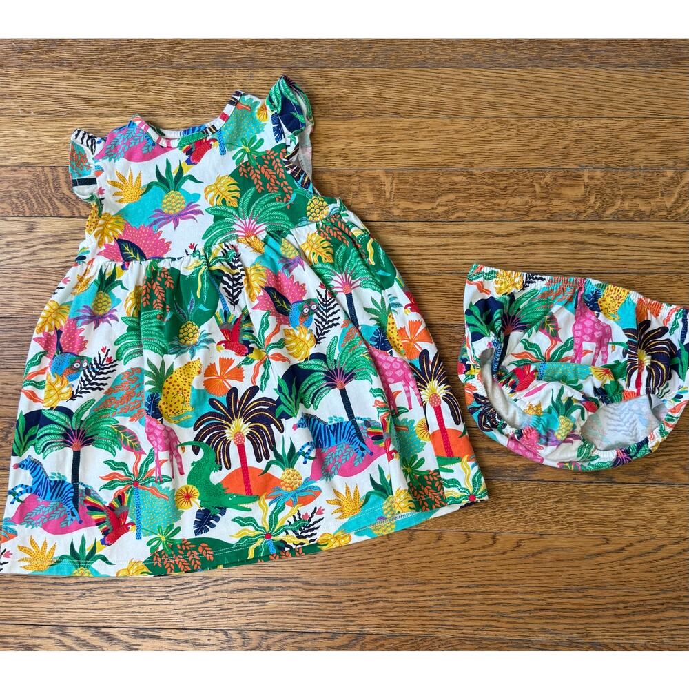 Mini Boden Girls' Jungle Print Dress Set Size 18-24 Months